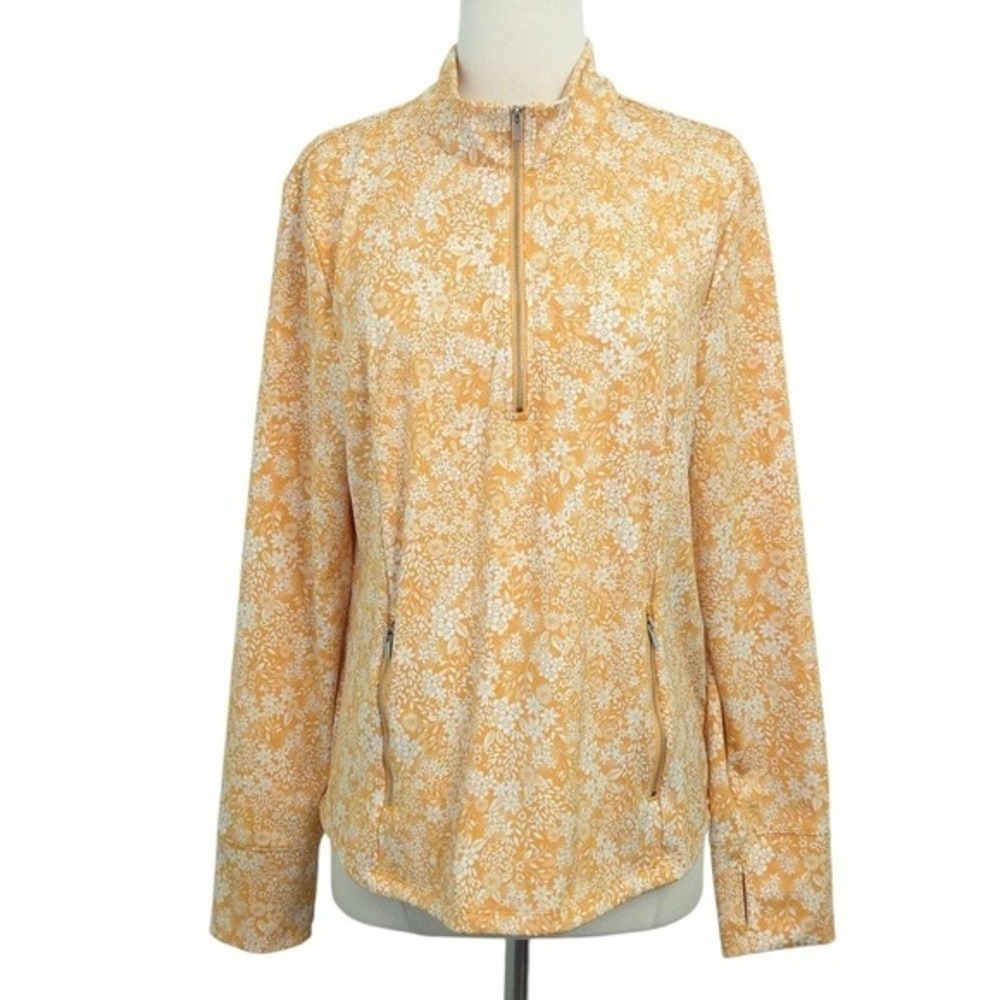 NWOT Laura Ashley Yellow Floral UV Protect 1/4 Zip Active Long Sleeve Top- XL